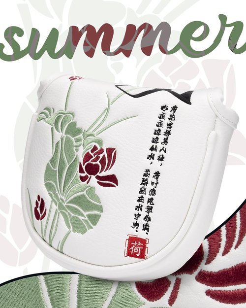 Lotus Golf Head Covers, Floral Style Mallet Putter Cover, Unique Design Golf Club Covers Funny, Golf Headcovers PU Leather and Advanced Embroidery with Soft Inner Lined for Most Brands - Summer