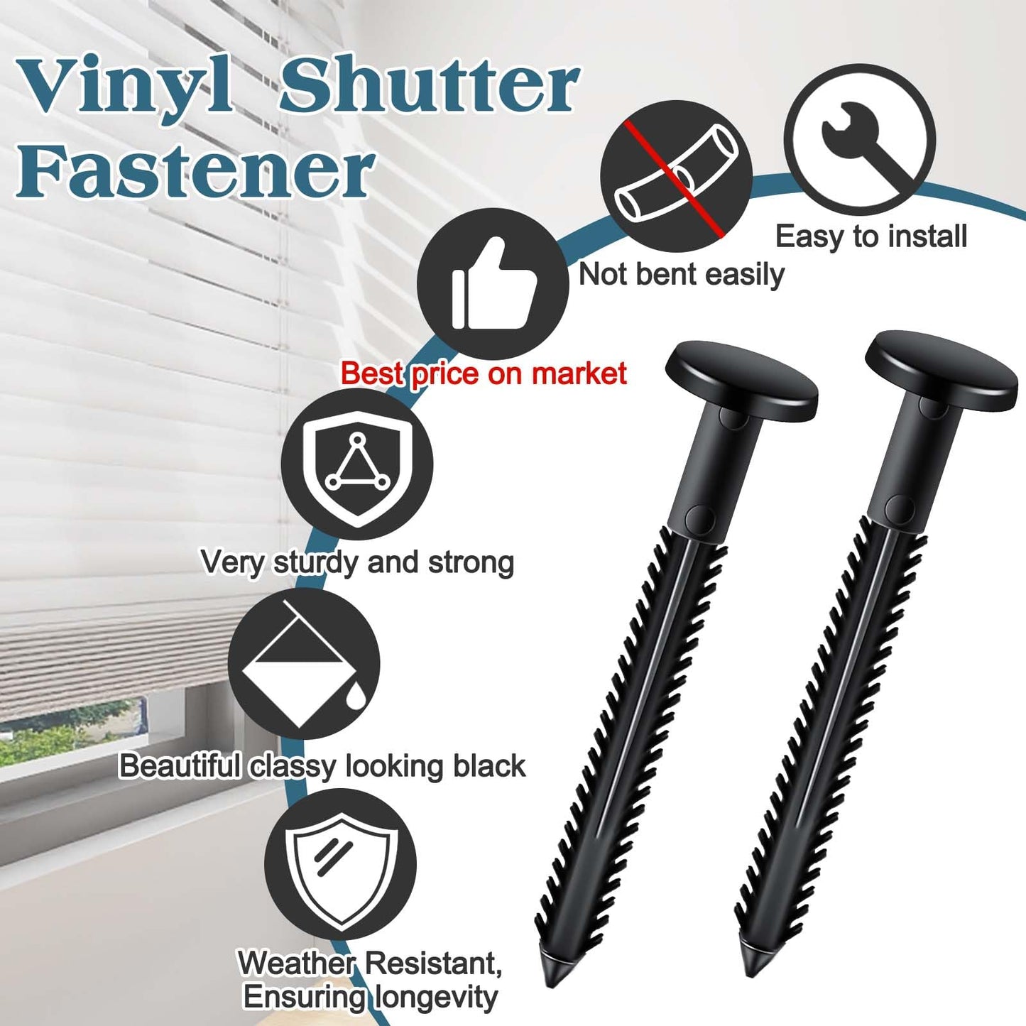 QincLing 30Pcs Vinyl Shutter Fasteners 3 Inch Black Window Shutter Panel Pegs Shutter Screws Pins Plastic Shutter Exterior Spike Loks Anchor for Installing Decorative Wood Aluminum Vinyl Shutter