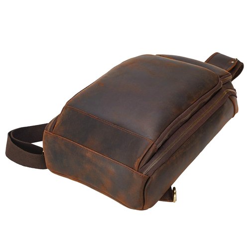 Polare Modern Style Sling Shoulder Bag Men’s Travel/Hiking Daypack with Full Grain Italian Leather and YKK Zippers