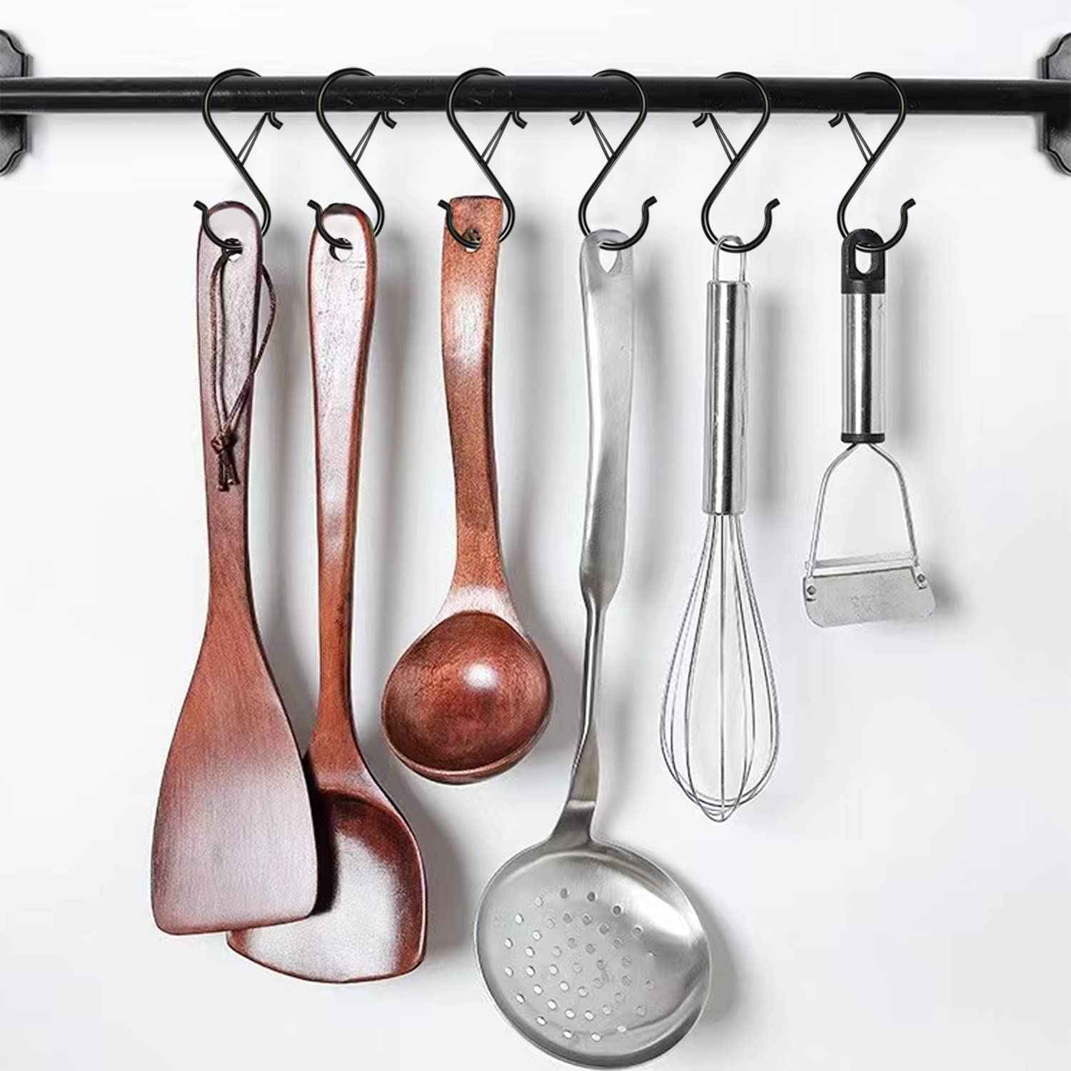 Waitkey 32 Pack S Hooks for Hanging, 3.5 inch Heavy Duty Metal S Hooks with Safety Buckle S Shaped Hooks Pot Rack Closet Hooks for Hanging Plants, Clothes, Kitchen Utensil, Pots, Pans, Bags (Black)