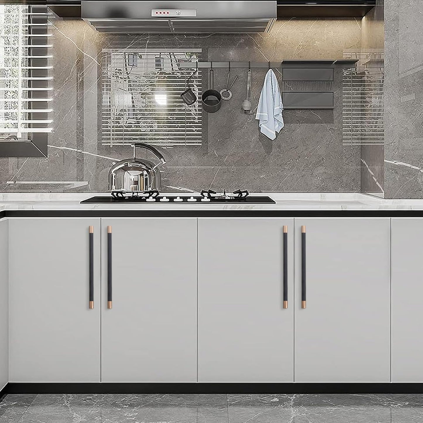 POVEFONK 10 Pack 12-5/8 inch(320mm) inch Black and Champagne Copper Kitchen Cabinet Handles Knurled Cabinet Pulls Black Drawer Pulls Kitchen Cabinet Hardware Kitchen Handles Drawer Pulls