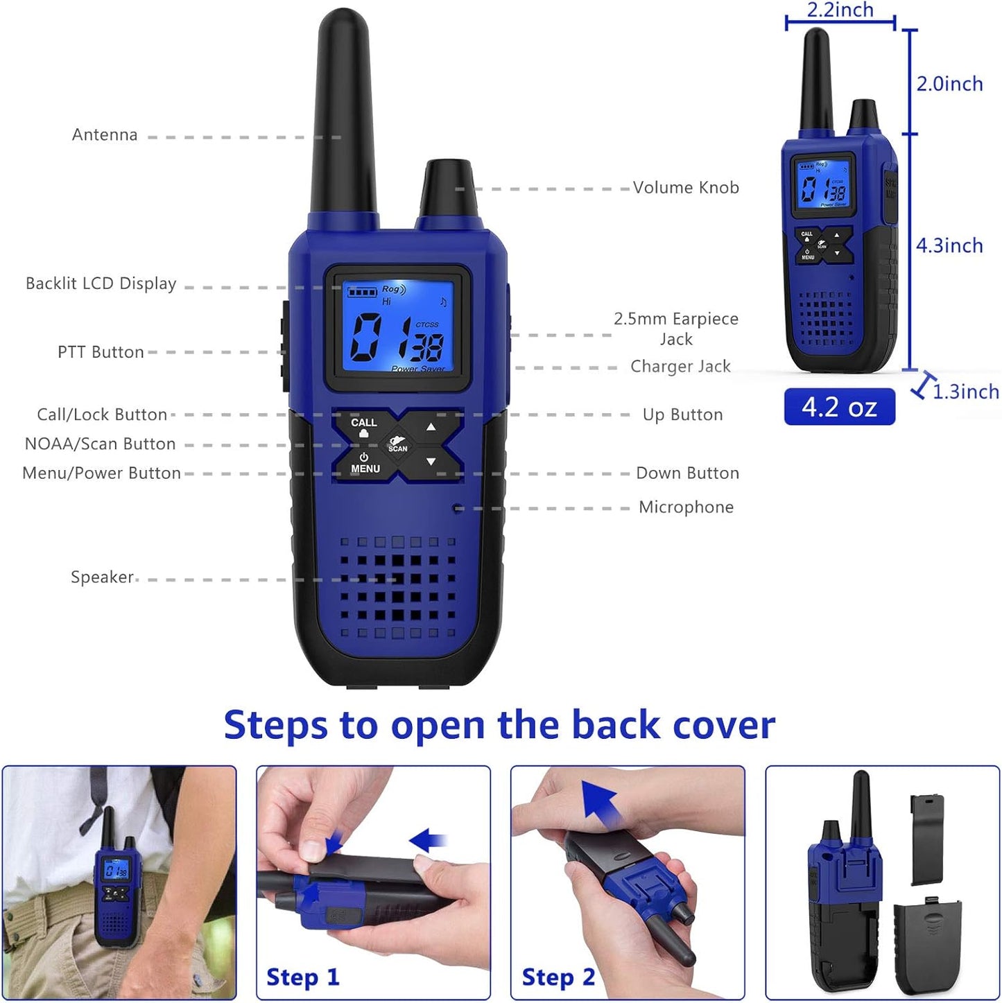 Topsung Walkie Talkies - Long Range Rechargeable 2-Way Radios with Earpiece | 4-Pack for Camping & Adventures
