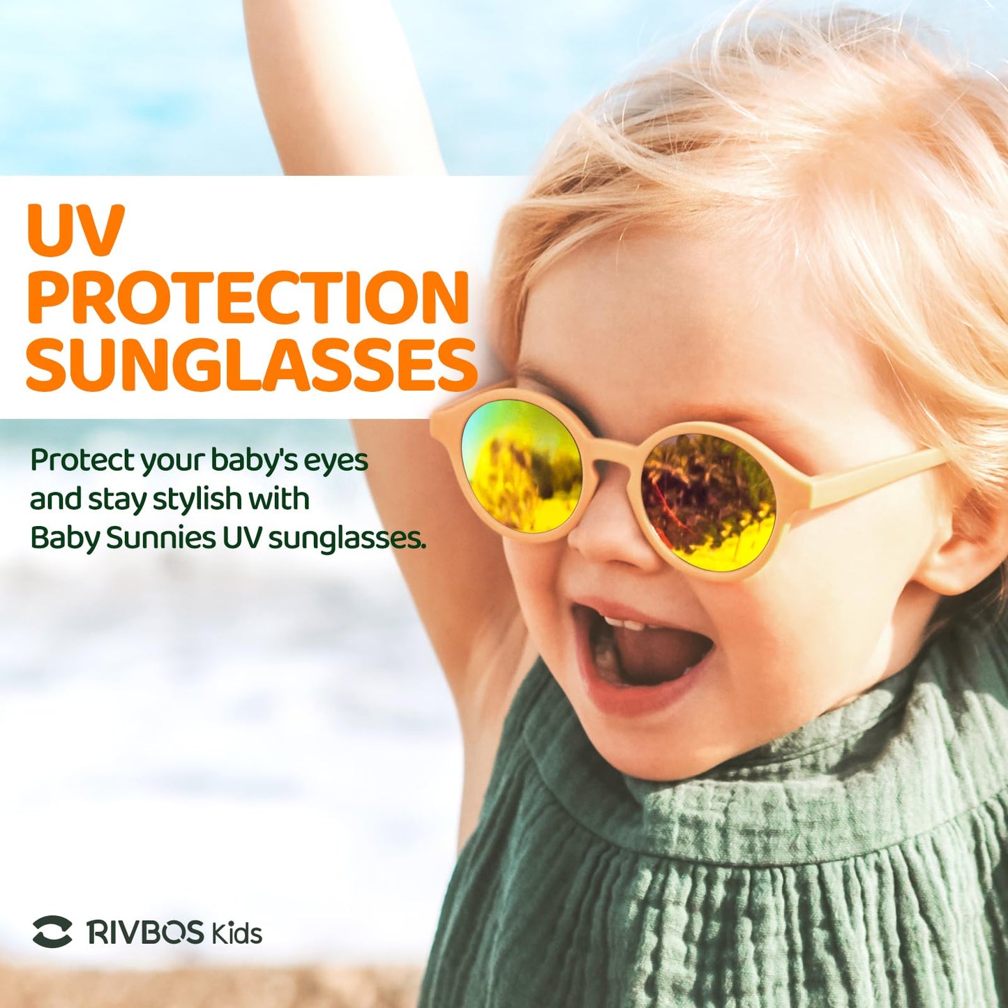 RIVBOS Baby Wrap Polarized UV400 Sunglasses Soft Frame with Secure Strap for Toddler,Infant and Newborn (0-18 Months) Black&Ice Green Lens RBK070
