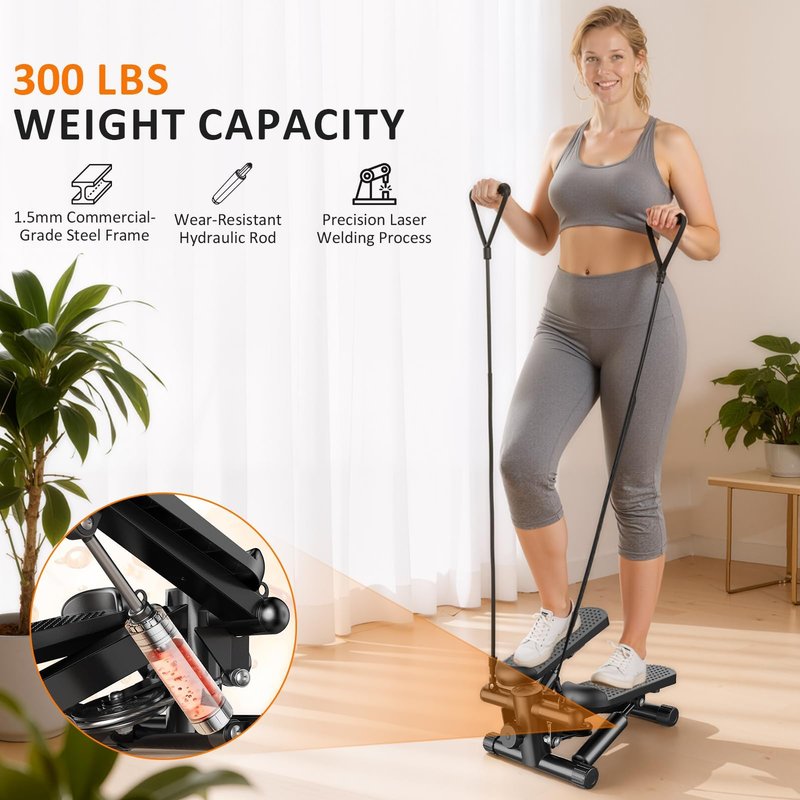 Aidoly Stair Stepper with Resistance Bands for Home Exercise, Mini Stepper Machine for Indoor Fitness, Portable Home Gym Stepper for Full Body Workout, 300LBS Capacity, Grey
