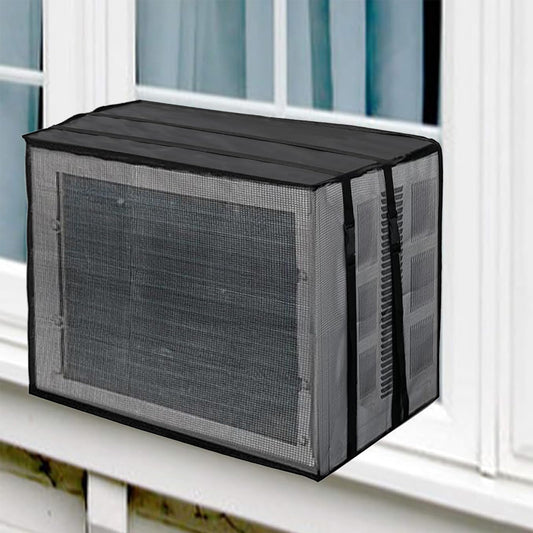 JFGLORIX Newest Design Mesh Window Air Conditioner Cover for Outside，Dust-Proof Waterproof Window AC Unit Cover， All Seasons AC Cover Protect Against Leaves,Weeds,and Debris(21.5Wx16Dx15H), BLACK