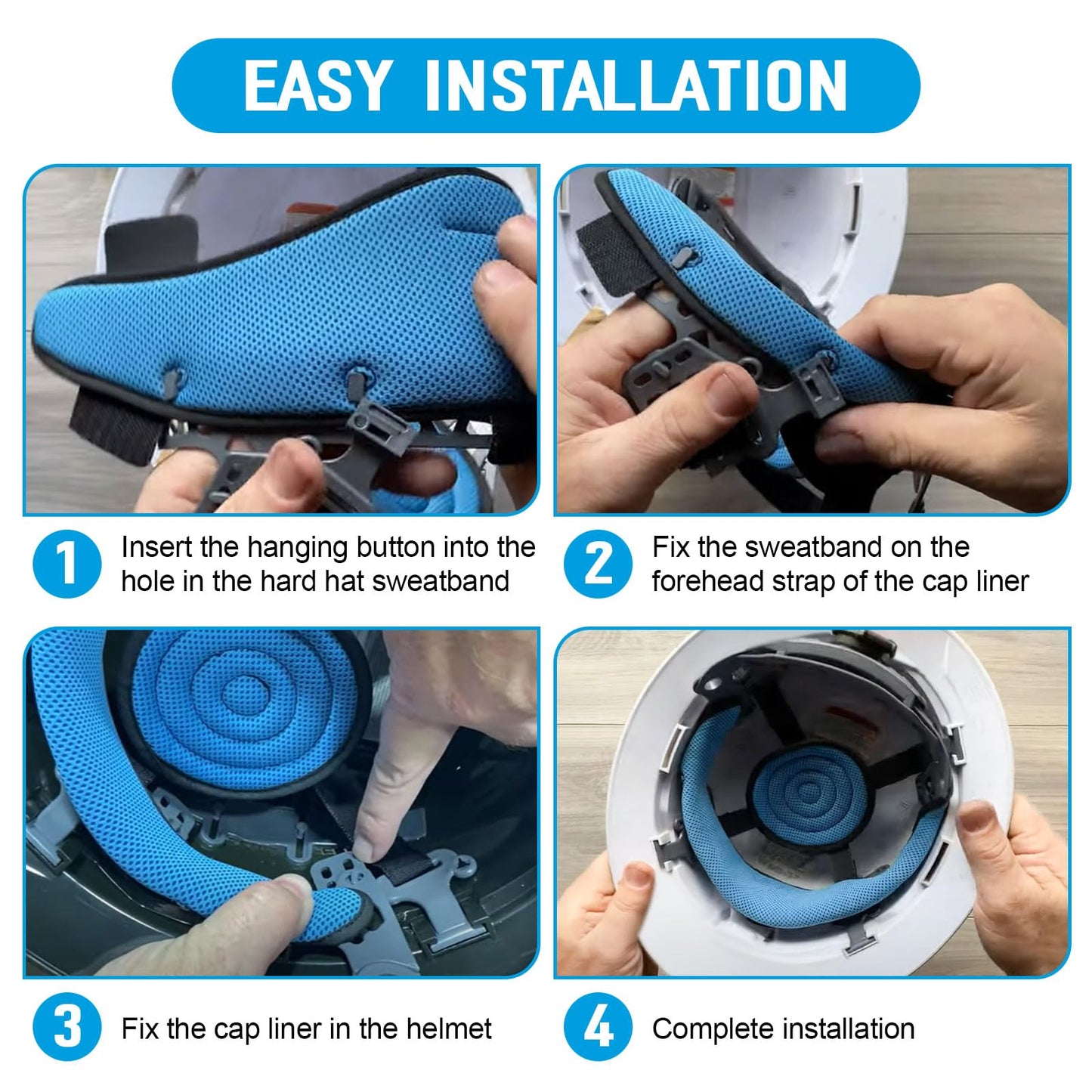 Hard Hat Sweatbands, Sweat Band for Safety Helmet, Washable Hard Hat Cooling Liner Accessories, Suspension Replacement for Hard Hats, Reusable Headband, Blue, 3 PCS