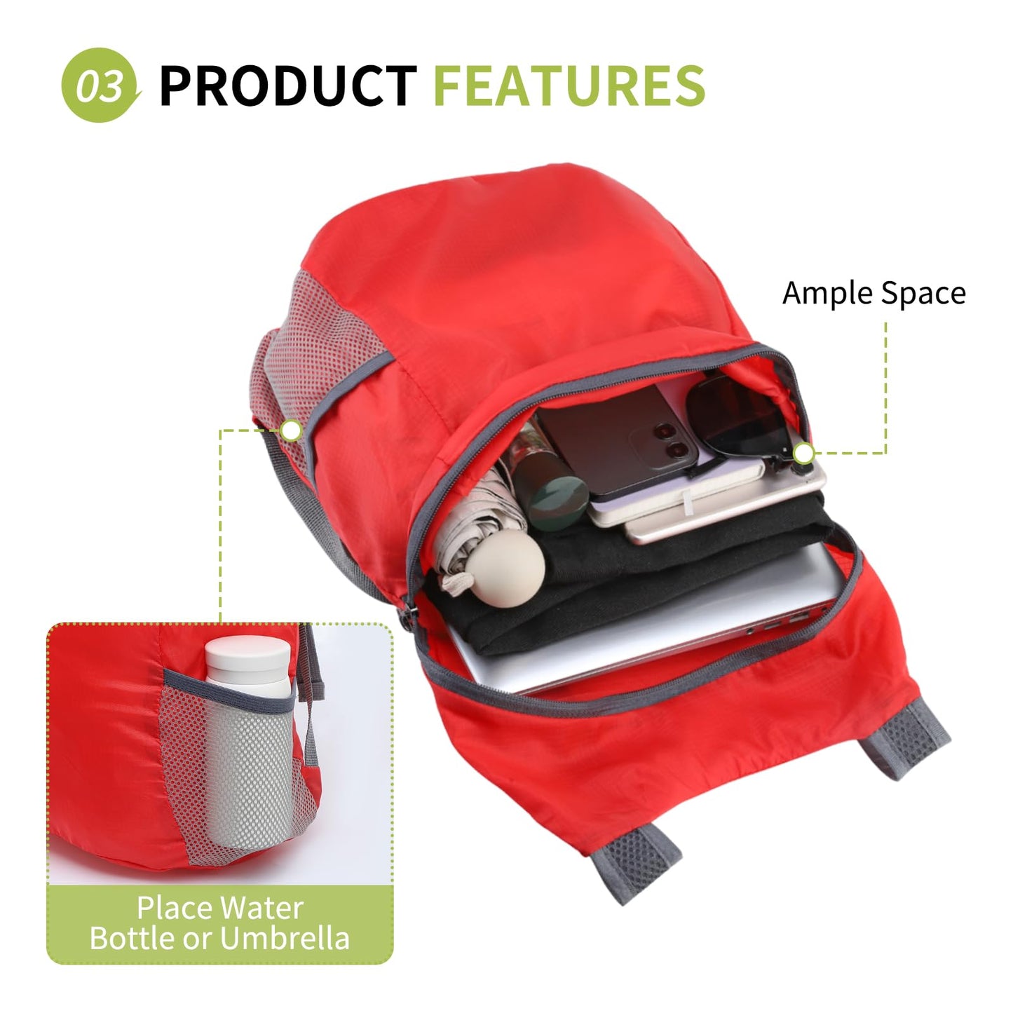 SUIKIHUM 20L Ultra Hiking-Daypack Lightweight Foldable Travel Packable Backpack for Camping Cycling Outdoor,red