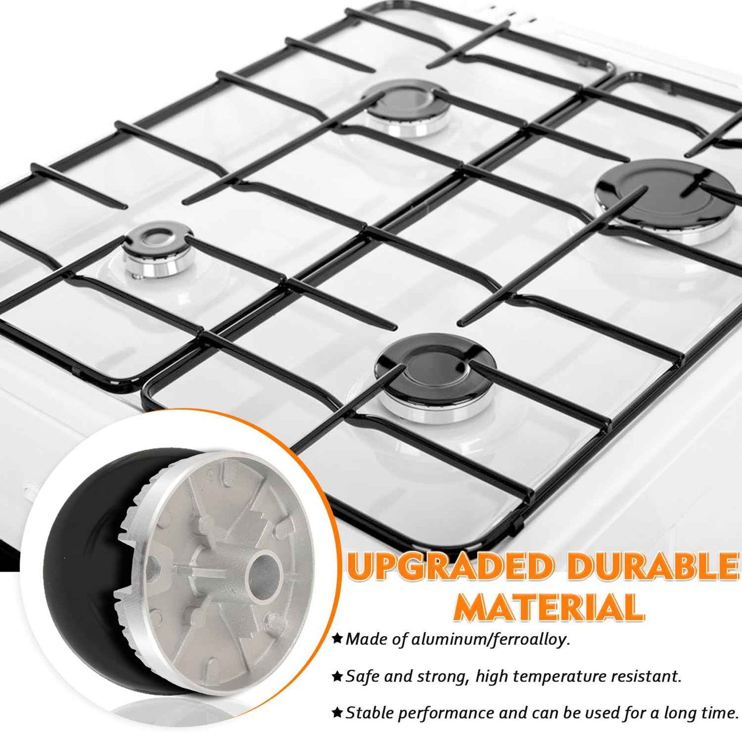 HUAREW Gas Stove Burner Caps Set, Cooker Hat Set Suitable for Most Gas Stove Burners, 1 Large, 1 Small, 2 Middle