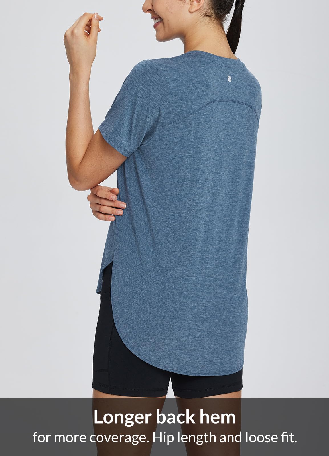 baleaf Women's Workout Shirts Short Sleeve Athletic Tops Lightweight Loose Fit for Running Exercise Yoga T-Shirts Heather Navy XL