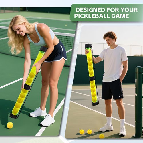NEESEEYEE Pickleball & Tennis Ball Picker – Portable Ball Retriever Holds Up to 14 Balls with Adjustable Shoulder Strap, Easy to Use, Lightweight Outdoor & Practice Accessory, Yellow