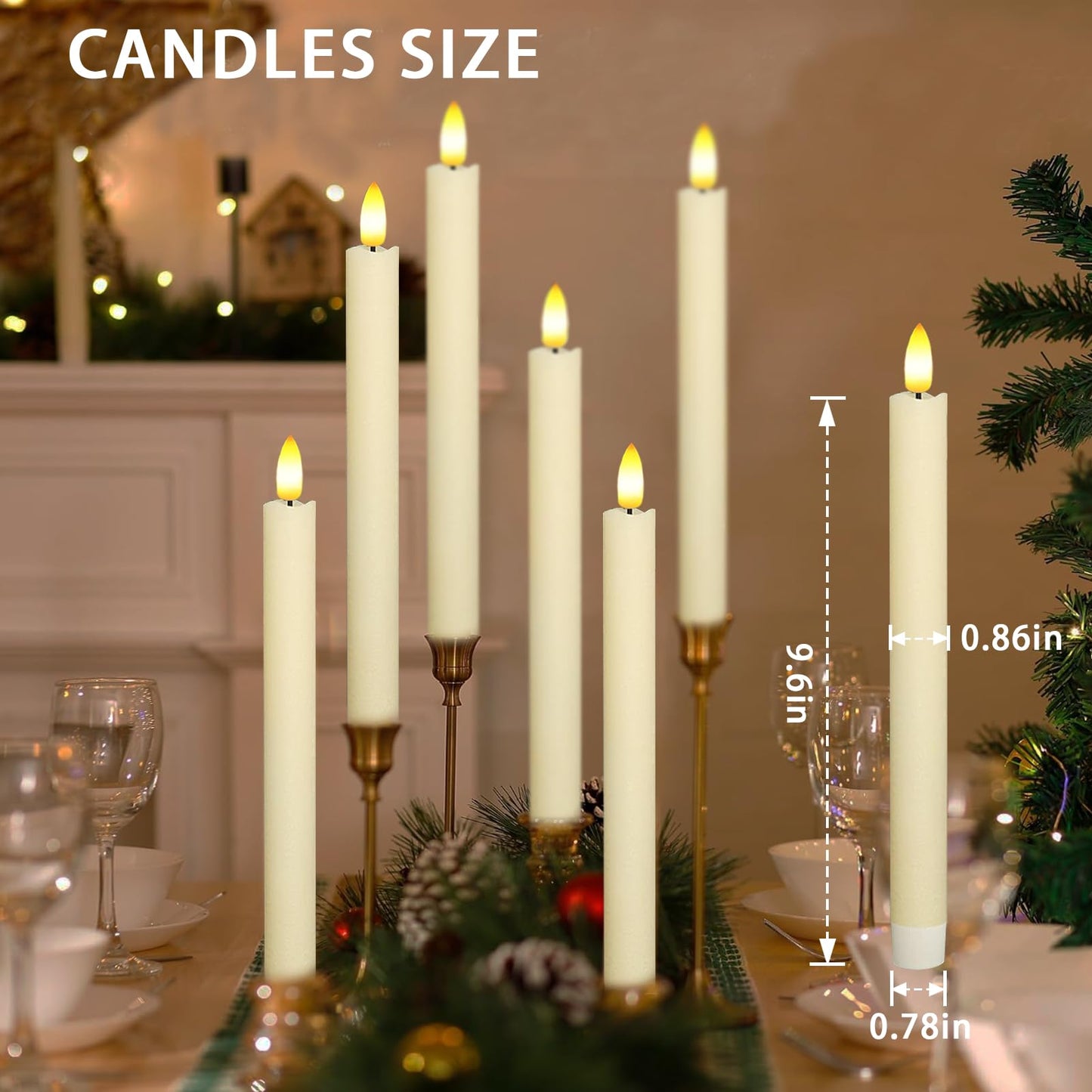 Upgraded Real Wax LED Flameless Taper Candles with Remote, KSWING 2 PCS Ivory Candlesticks Battery Operated 3D Flickering - 9.6" Long Realistic Fake Candle Sticks for Home/Wedding/Fireplace Xmas Decor