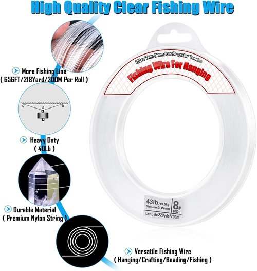 Acejoz Clear Fishing Line - 656FT Strong Nylon String Supports 40 Pounds for Balloon Decorations