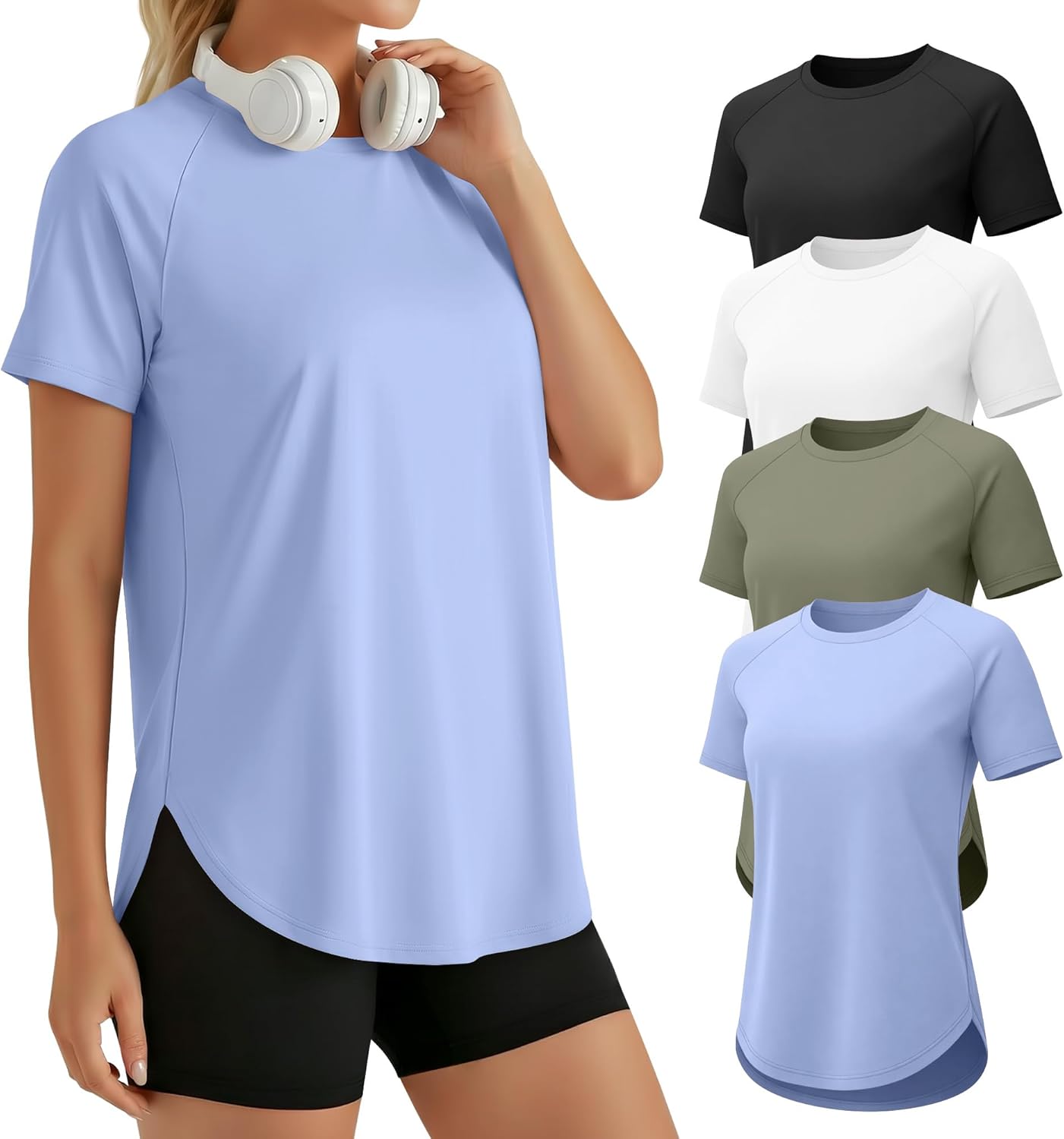 Skiennix Women's Workout Shirts - Quick Dry Athletic Tops | Short Sleeve Loose Fit Yoga Tees (4 Pack)