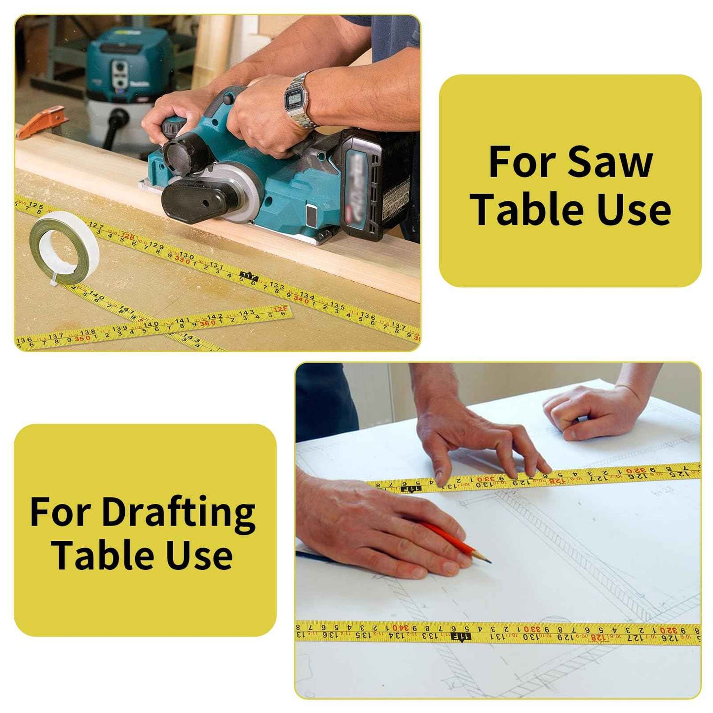 10 Packs Self Adhesive Measuring Tape Adhesive Tape Measure Stick on Tape Measure for Saw Drafting Table Work Woodworking Workbench (12 ft,Yellow)