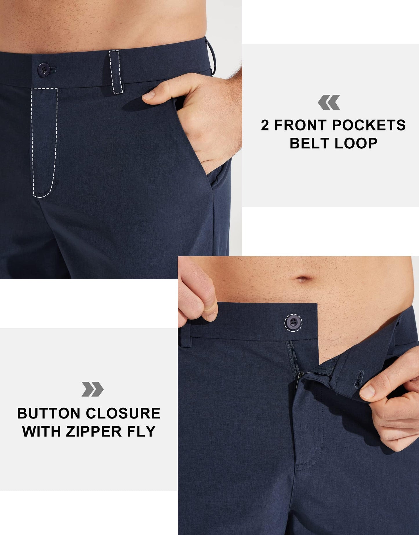 Libin Mens Golf Pants Stretch Work Dress Pants 30" Quick Dry Lightweight Business Casual Pant for Men Comfy Water Resistant, Navy Blue, 34W x 30L