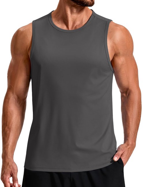 COOFANDY Sleeveless Shirts for Men Dry Fit UPF 50+ Tanks Top Summer Gym Bodybuilding Running Beach Cut Off Activewear T-Shirt Dark Grey