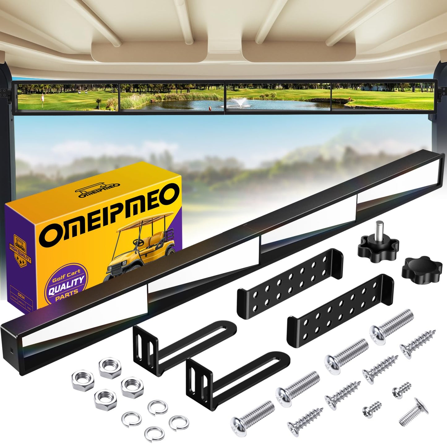 Universal Golf Cart 4 Panel Mirror, Wide Angle Rear View Mirror for YAMAHA, Club Car, EZGO, Golf Cart Mirrors Eliminate Blind Spots, High-Definition Vision, Anti-Shake