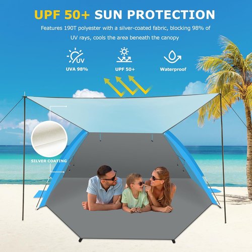 Gorich Beach Tent - Portable Sun Shelter with UPF 50+ UV Protection | Easy Setup for 3-8 People