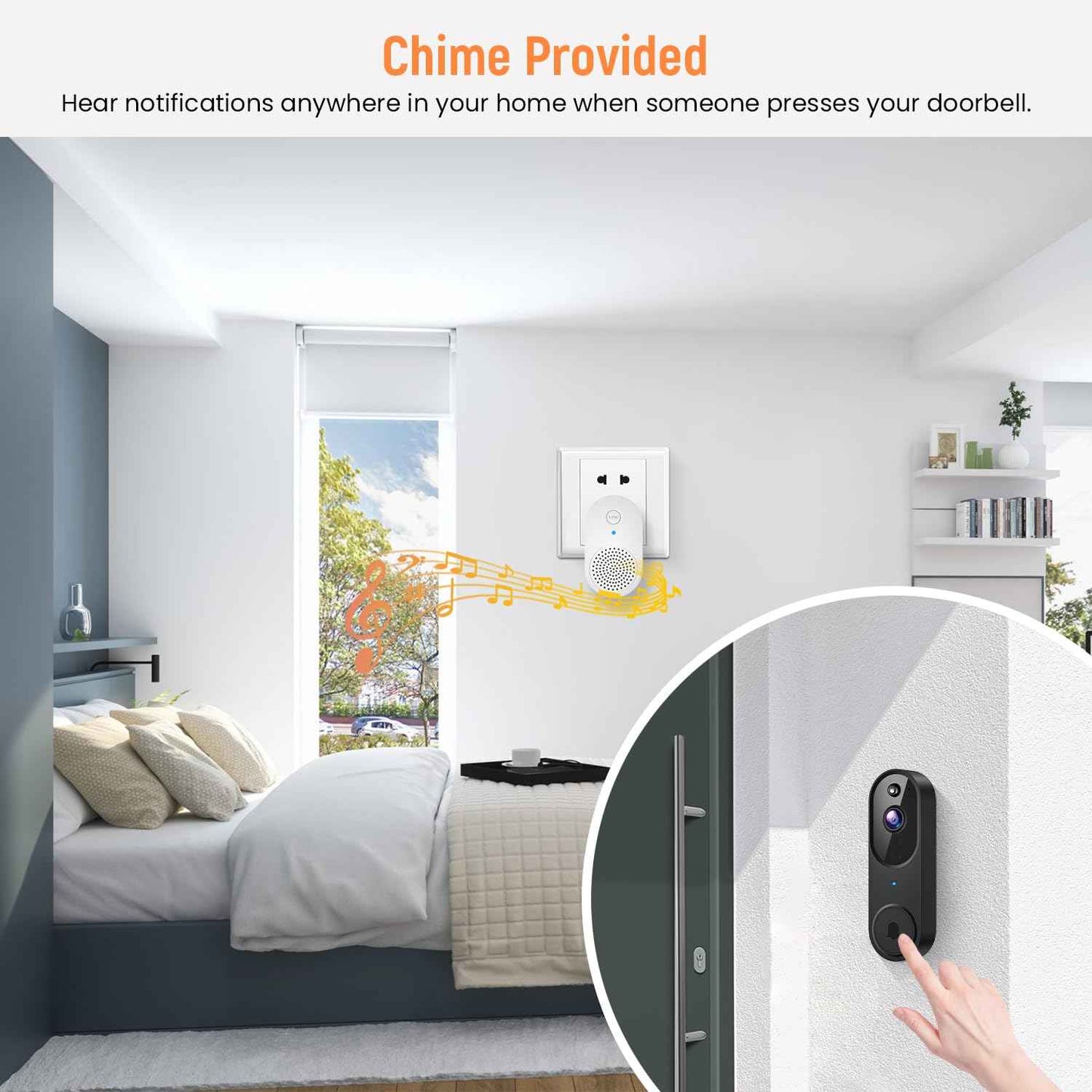 GridTera Smart Video Doorbell Camera Wireless, AI Human Detection and Instant Alerts, Night Vision, 2-Way Audio, Battery Powered, Cloud Storage Sold Seperately, 2.4G WiFi (Chime Included)