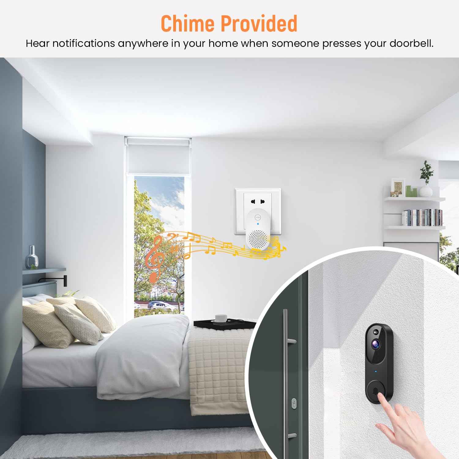 GridTera Smart Video Doorbell Camera Wireless, AI Human Detection and Instant Alerts, Night Vision, 2-Way Audio, Battery Powered, Cloud Storage Sold Seperately, 2.4G WiFi (Chime Included)