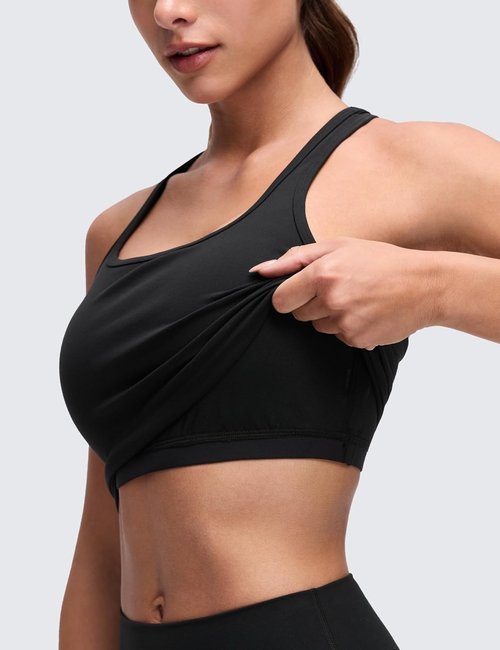 CRZ YOGA Racerback Crop Tank Tops for Women - Padded Y-Back Longline Sports Bra | Comfortable Workout Wear