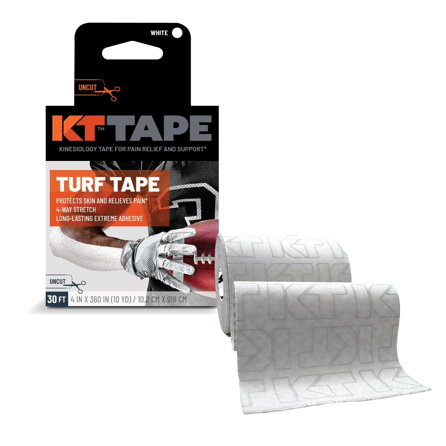 KT Turf Tape – Premium Synthetic Tape 30 ft. Turf Burn Protection, Pain Relief, and Muscle Support – Extra-Wide 4 in. x 30 ft. Roll, Flexible and Long-Lasting Adhesive, Ideal for Football and Athletes