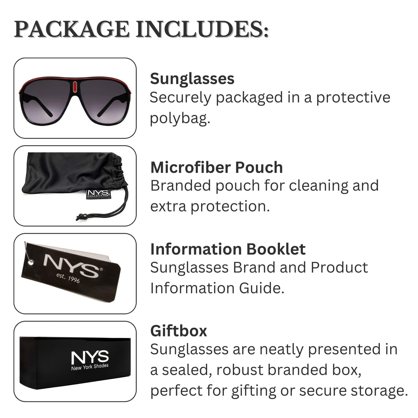 NYS Collection Aviator Sunglasses - Lightweight Durable Plastic Frame - For Men and Women -100% UV Prodection