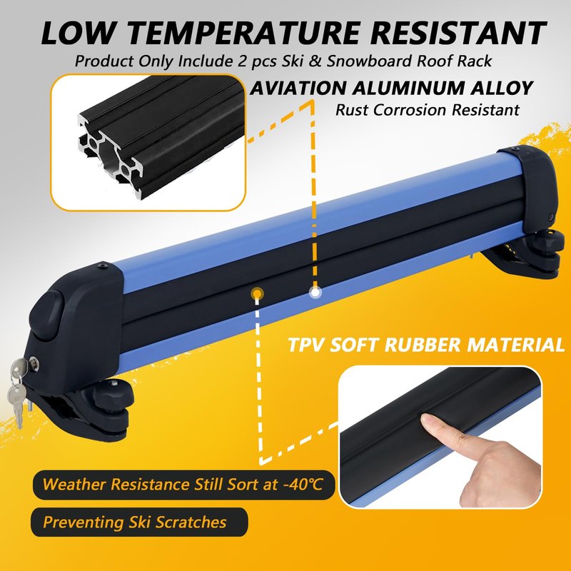 Ski and Snowboard Roof Racks, Ski Roof Racks with Anti-Theft Lock Racks Carrier for Snowboard Universal Ski Top Holder Fits for Square/Round/Aero/Oval Cross Bars, Blue