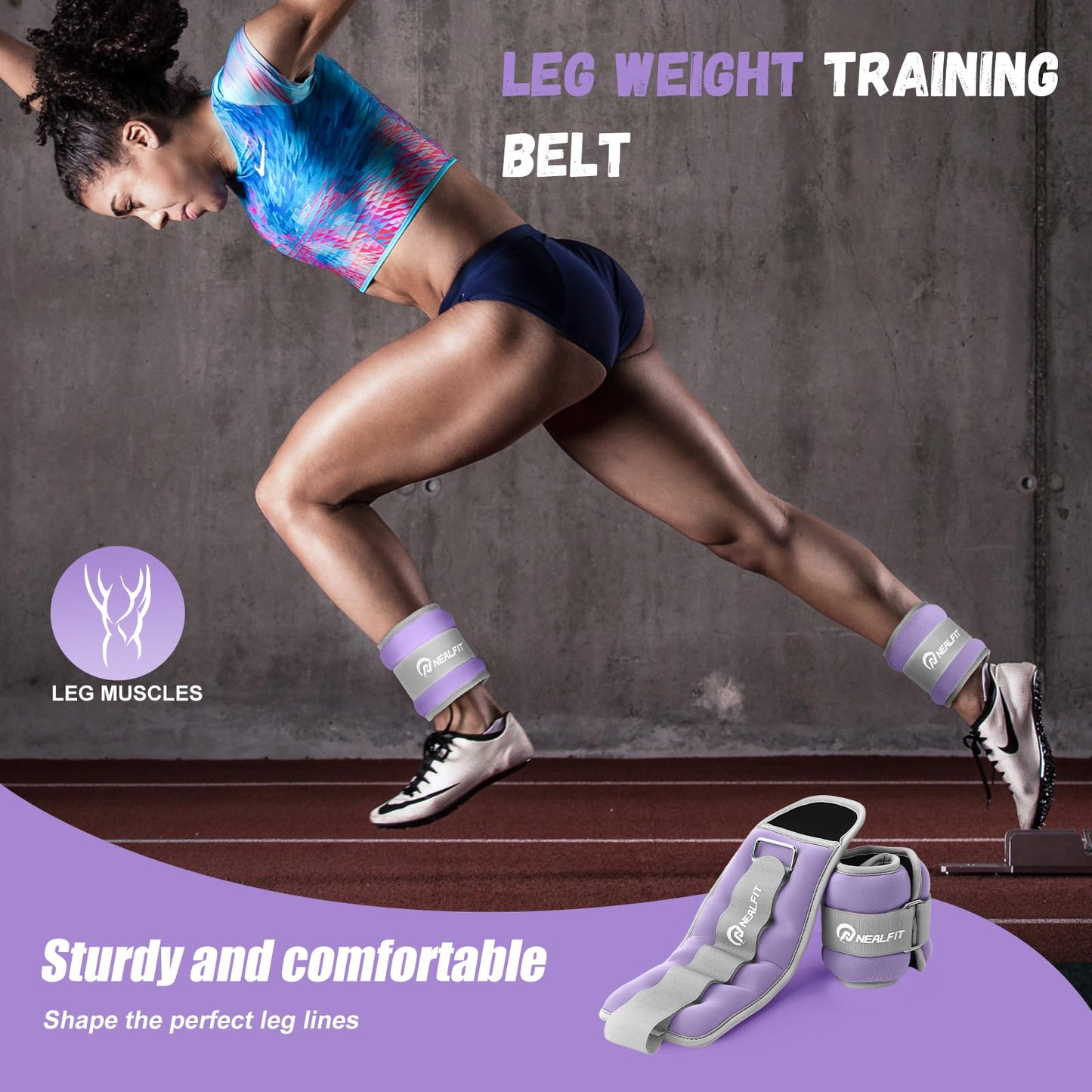 NEALFIT Ankle Weights 1/2/3/4/6/10 LBS for Men Women Kids, Leg Arm Wrist Weights with Adjustable Strap for Running, Aerobics, Strength Training, Physical Therapy, Fitness (Purple, 0.5 lb x 2 (1LB Pair))