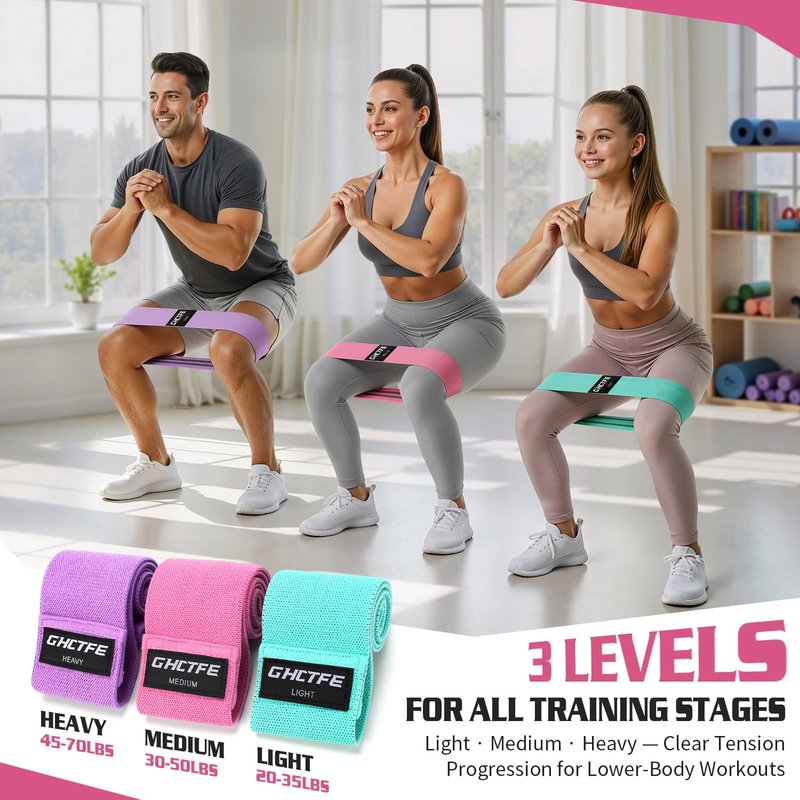 GHCTFE 15PCS Booty Bands for PT& Yoga Class, Athletes Training, Home Gym Exercise, Non-Slip Fabric Resistance Bands Bulk Set for Glute, Leg Bands for Women, 3 Resistance Levels with Carry Bag