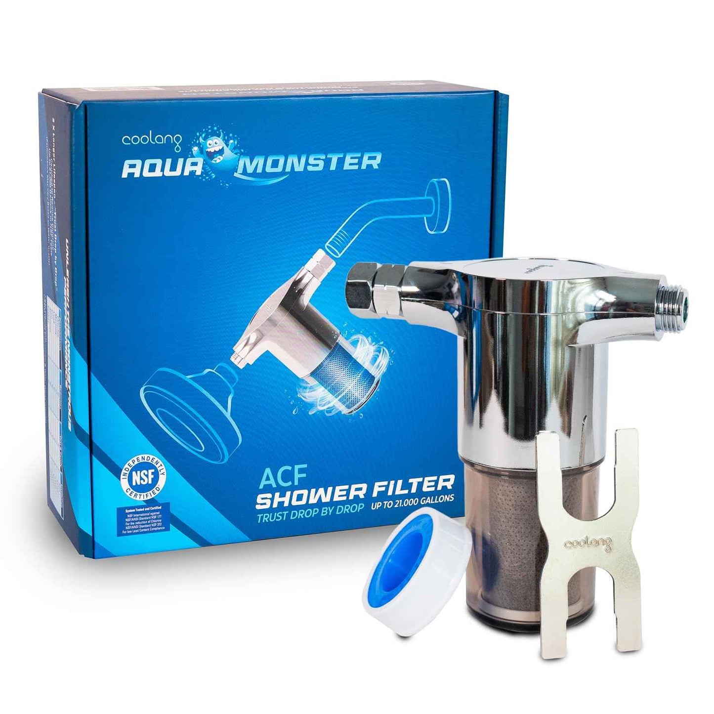 Aquamonster ACF Shower Filter | NSF Certified Chlorine Removal | 21,000 Gallon Long Life | Skin & Hair Moisture Care | Easy Install | Korean Technology | by Coolang