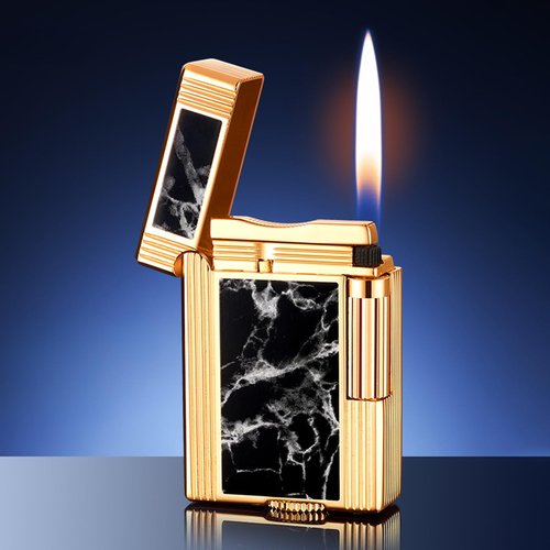 Classic Brushed Gas Lighters, Zinc Alloy Refilled Butane Lighter, Side Wheel Frosted Lighter, Adjustable Flame Flip Lighters, for Outdoor, Camping, Men's Gifts (Gold A)