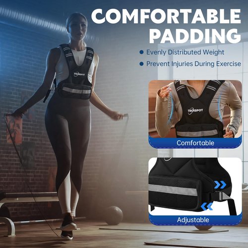 Troispot Weighted Vest, 11-20LB Weight Vest with Reflective Stripe, Body Weight Vest with Back Mesh Pocket for For Women & Men, Home Gym & Outdoor Strength Training