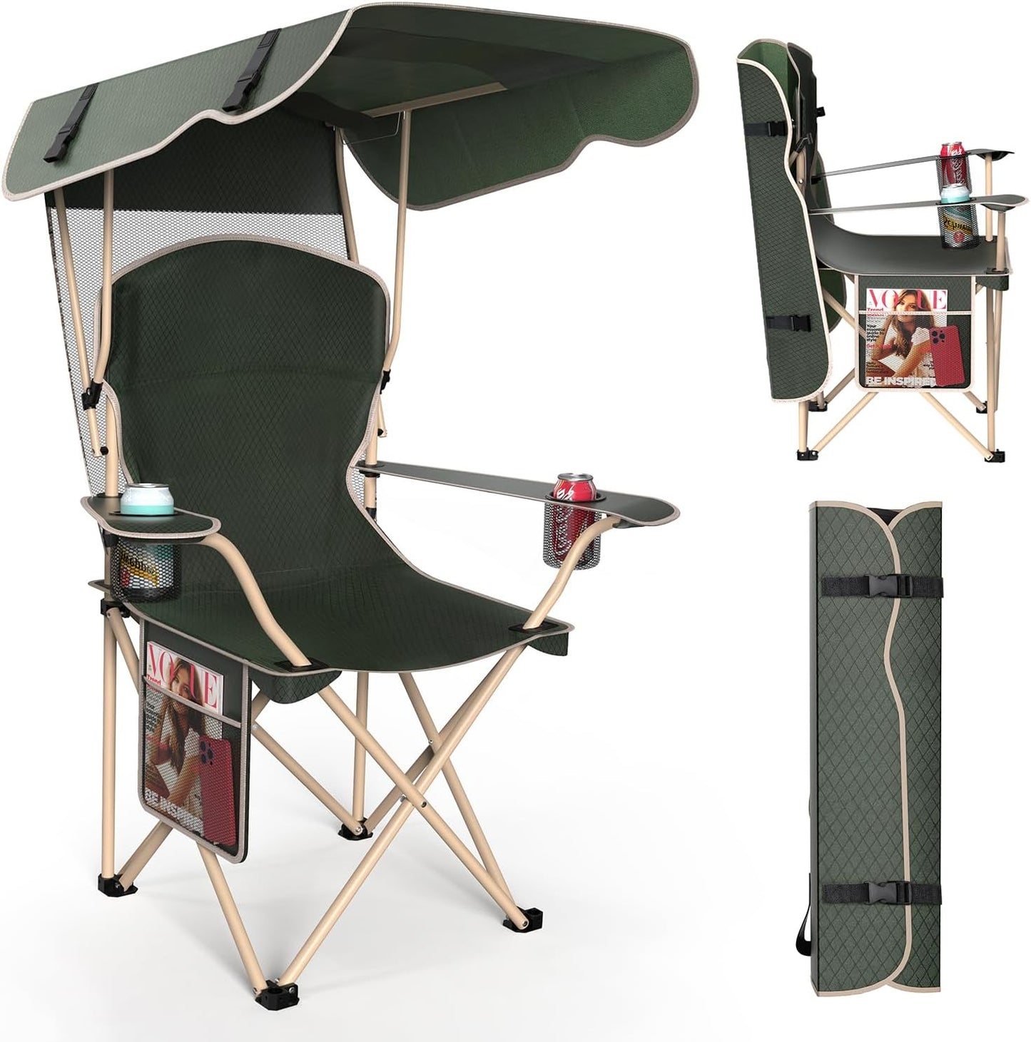 VTOY Portable Camping Chair - Durable 600D Oxford Folding Chair with Canopy for Outdoor Activities