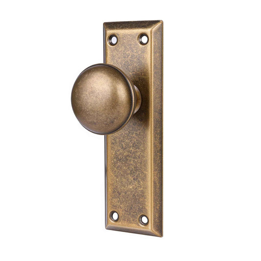 ToPToToo Dummy Door Knob Interior, Inactive Door Knobs for Closet, Antique Bifold Door Knobs Replacement, Single-Side Dummy Old Style Door Handle, Vintage Brass, 2 Pack