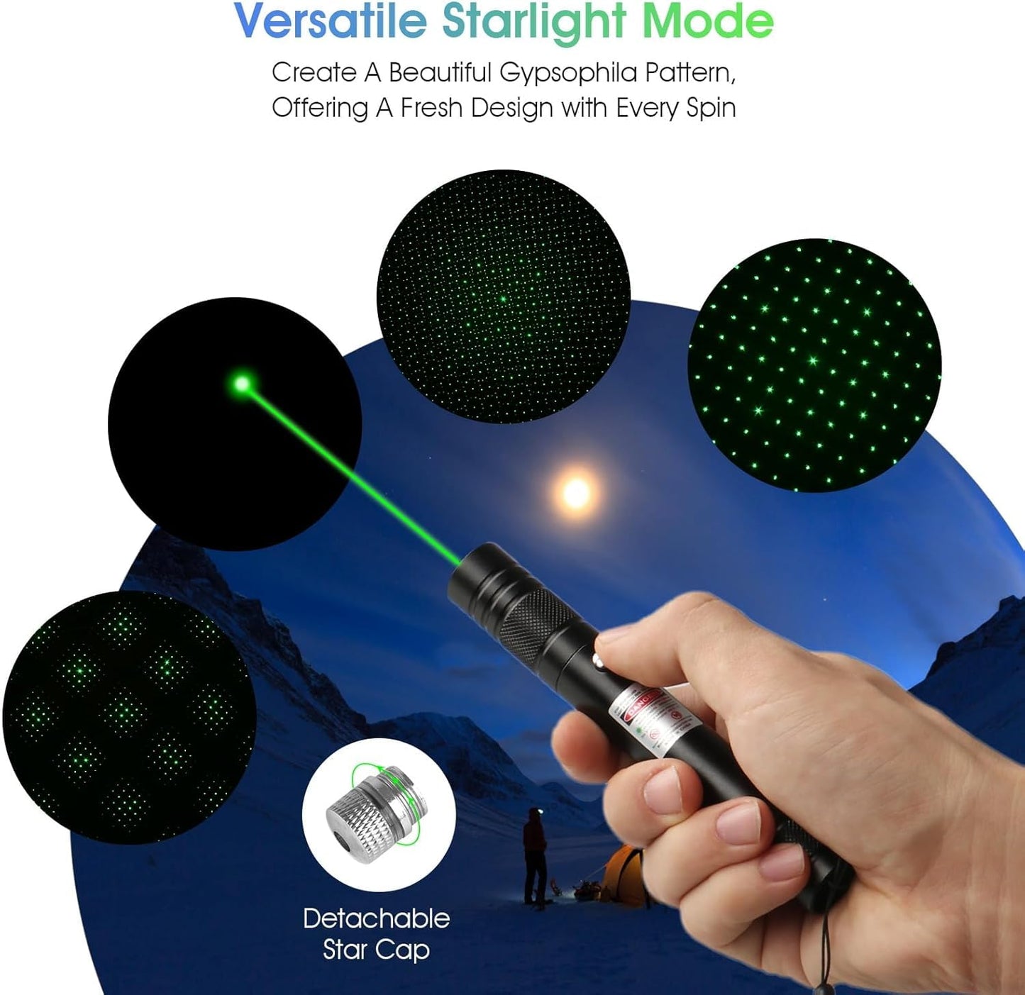 Advanced Long-Range Laser Pointer High Power - Rechargeable Green Laser Pointer with Removable Star Cap - Versatile Laser Pen for Astronomy Construction Presentations and Outdoor Adventures
