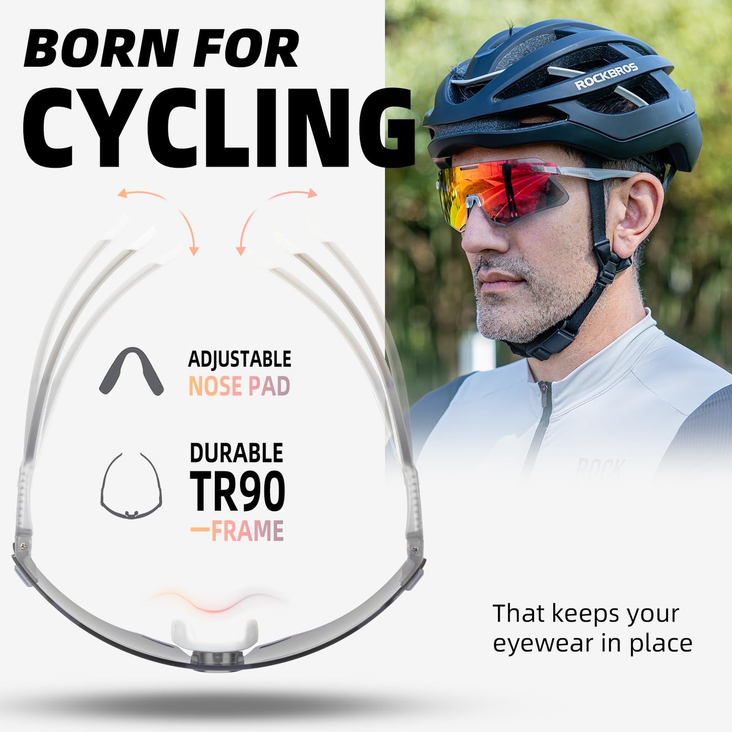 ROCKBROS Cycling Glasses Bike Photochromic Sunglasses for Men TR90 MTB Biking Sunglasses