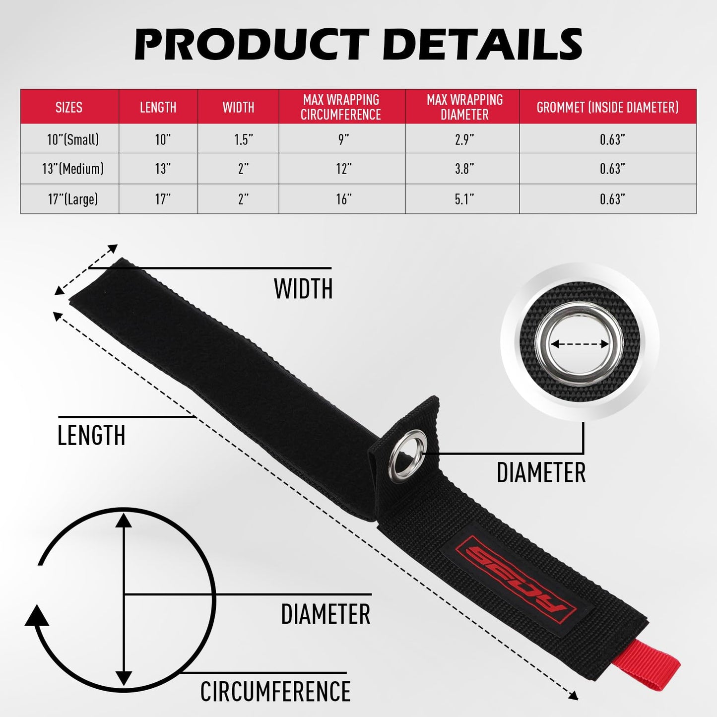 6 Pack Heavy Duty Large Storage Straps, 13", 10", 17" Reusable Cable Ties with Carry Handle, Cord Organizer Loop Hangers for Extension Cords, Hoses, Power Cables, and Ropes