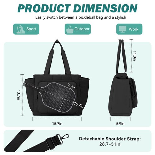 Chase Chic Pickleball Tote Bag for Women,Lightweight Puffer Quilted Crossbody Shoulder Bag Pickle Ball Paddle Holder for Gym Sports,Black