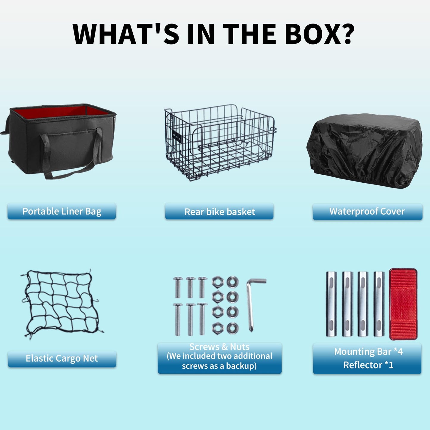 Foldable Bike Basket Rear with Bag Cargo Net Cover Bicycle Baskets for Adult Bikes Spring System for Carrying Grocery Small Dog Cat