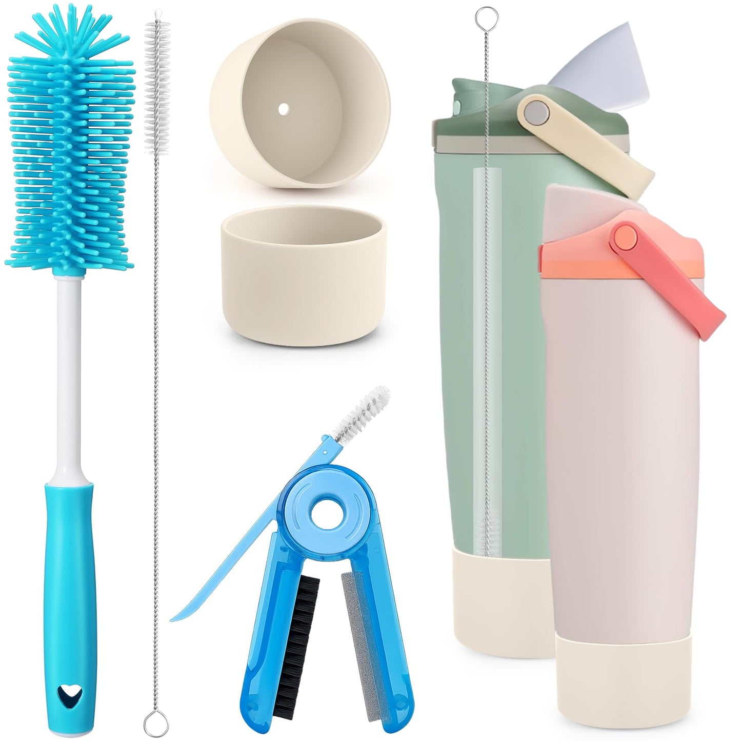 XANGNIER 5 Pcs Water Bottle Cleaner Brush Set for Owala 30oz & 40oz Freesip Sway Cup,Silicone Boot Protector,Multifunctional Bottle Brush and Straw Cleaner Brush,Cleaning Kit for Owala Accessories