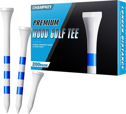CHAMPKEY Premium Wood Golf Tees - 200 Count with 3-Line Marking System for Consistent Long-Distance Shots