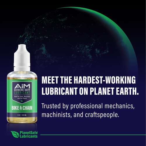 PlanetSafe Lubricants AiM Bike Chain Lube - 1oz - Bicycle Chain Lubricant for Road, Mountain & MTB Bikes - Dry and Wet Conditions - Non Hazardous, Safe for You - Made in The USA!