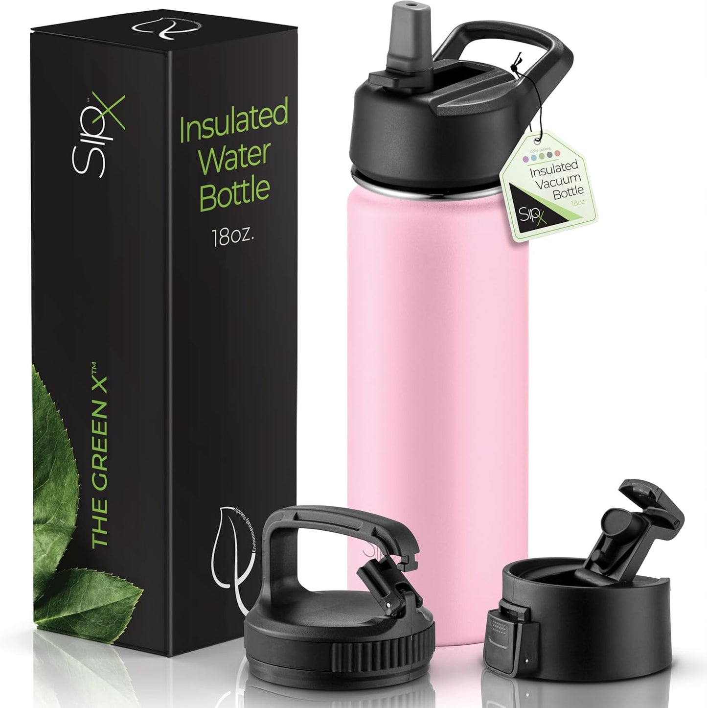 SipX™ Insulated Water Bottle - 18 oz Leakproof Stainless Steel | Triple Insulated for 24-Hour Cold & 12-Hour Hot - Durable Light Pink Bottle for School, Gym, Travel