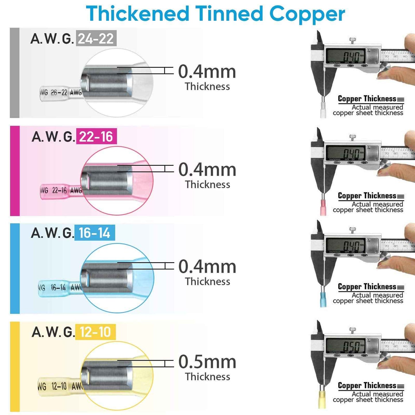 TICONN 360pcs Heat Shrink Butt Connectors Kit, AWG 24 – 10 4 Sizes Butt Splice, Insulated Waterproof Electrical Marine Automotive Wire Crimp Terminals (360pcs)