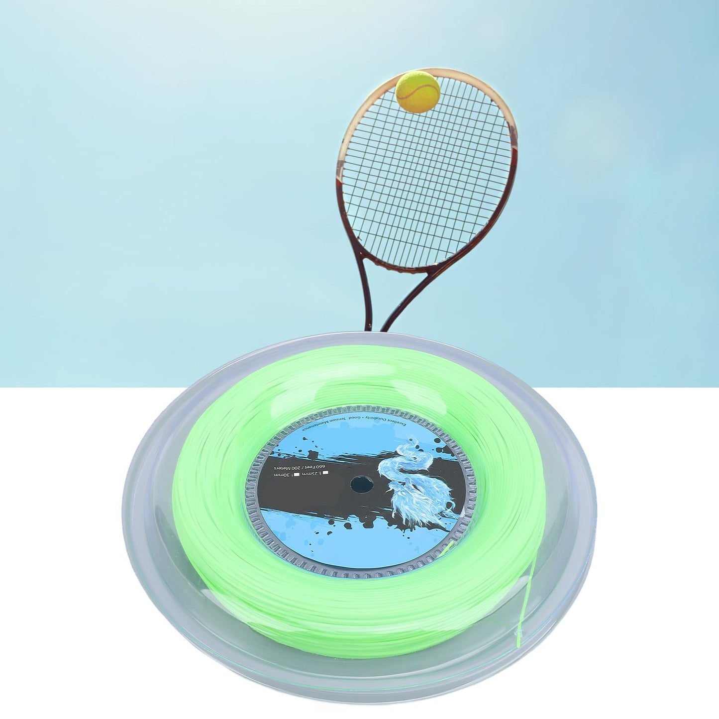 Yunir Tennis String Reel, 200m Polyester Tennis Racket String with 1.3mm String Diameter, Vibrant Fluorescent Green, for Tennis Training