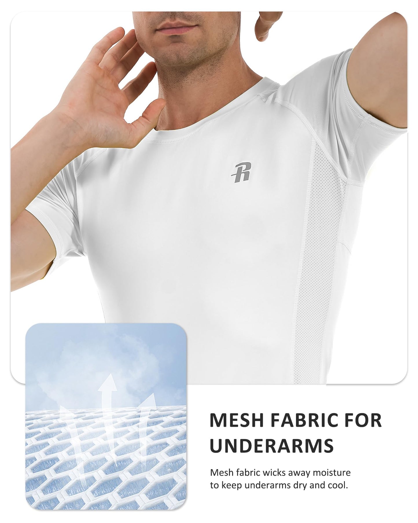 Runhit Compression Shirt Men Short Sleeve White Compression Shirt Men Moisture Wicking Undershirt for Running M