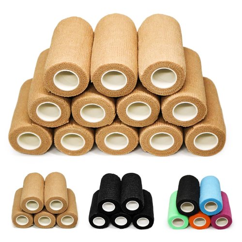 OZER 12 Pack 4 Inch x 5 Yards Self Adhesive Bandage Breathable Cohesive Bandage Wrap Rolls Elastic Self-Adherent Tape for Stretch Athletic, Sports, Wrist, Ankle