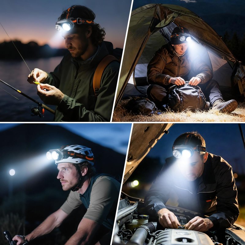VAVOFO LED Headlamp 3600mAh Rechargeable, 2400 Lumen, 2 Colors Bright, Motion Sensor, Waterproof Headlight Flashlight with Spotlight & Floodlight, Lightweight, Adjustable Headband, 8 Modes for Camping
