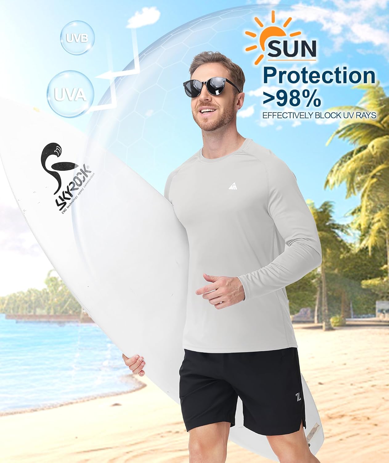ZITY Men's Sun Protection Shirt - UPF 50+ Long Sleeve Lightweight Rash Guard for Fishing & Hiking
